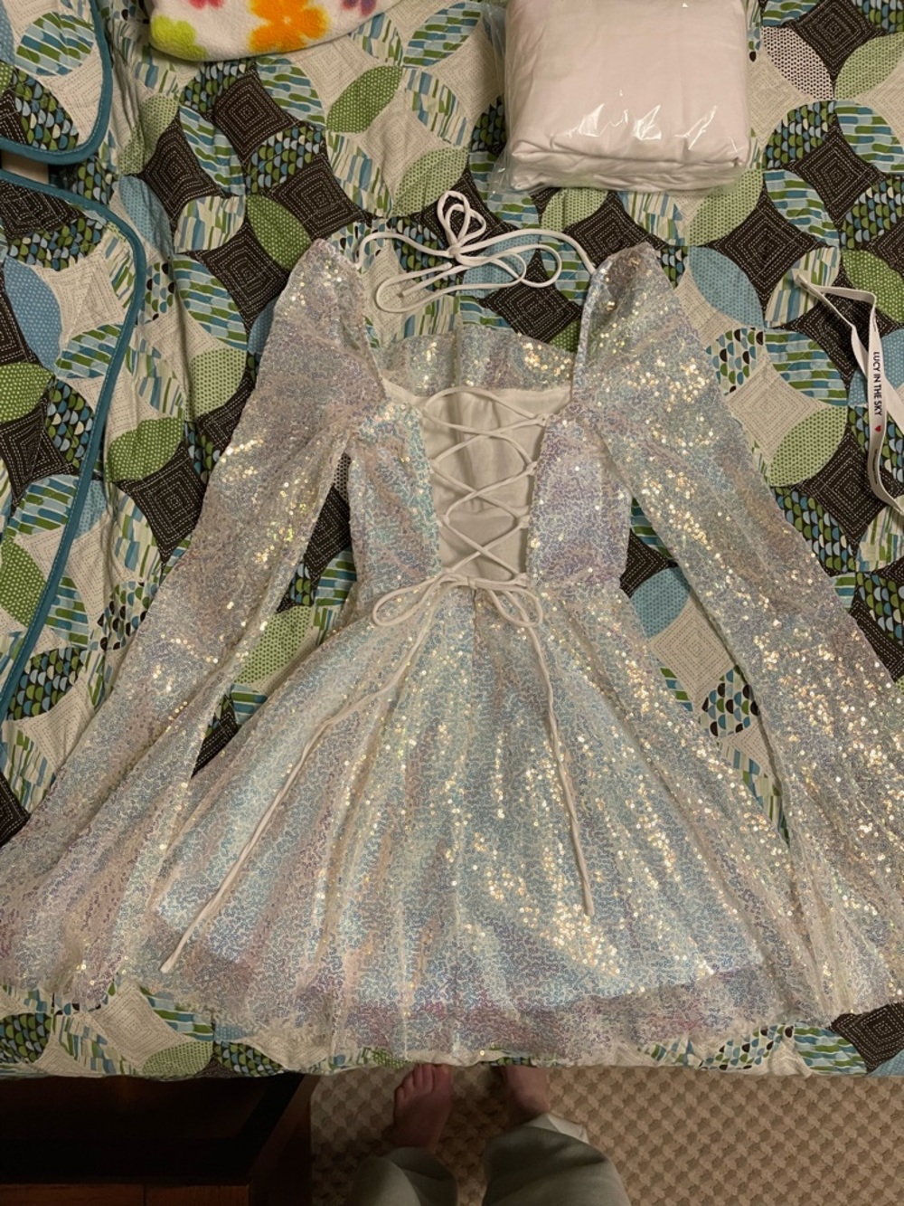 Lucy in the Sky Iridescent White Sequin Mini Dress - Picture 5 of 6